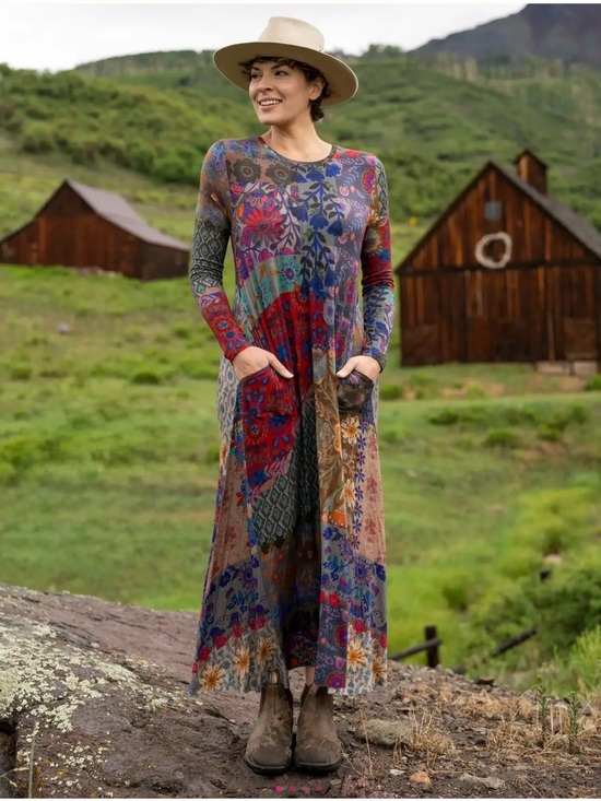 NATURAL LIFE Dresses & Skirts - NATURAL LIFE Patchwork Floral Long Sleeve Maxi Dress - Purple, Blue, Brown 🍂 🆕